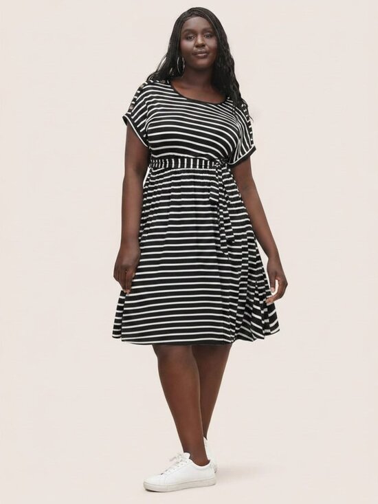 BloomChic Dresses & Skirts - NWT BloomChic Supersoft Essentials Black White Stripe A-Line T-Shirt Dress 14-16